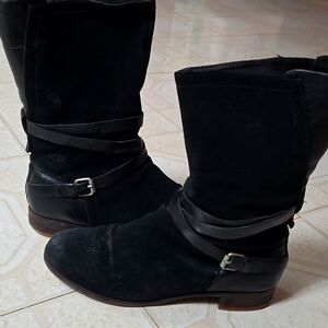 Ugg Boots Deanna Suede Leather Buckles Straps Sheepskin Footbed Black 8.5